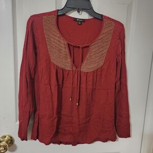 Ella Moss Red Blouse with Lace Detail Size XS